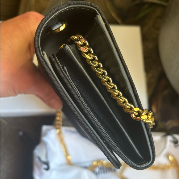 Authentic MOSCHINO Leather/Satin Bear print magnetic closure flap Crosby/Clutch - Picture 3 of 17